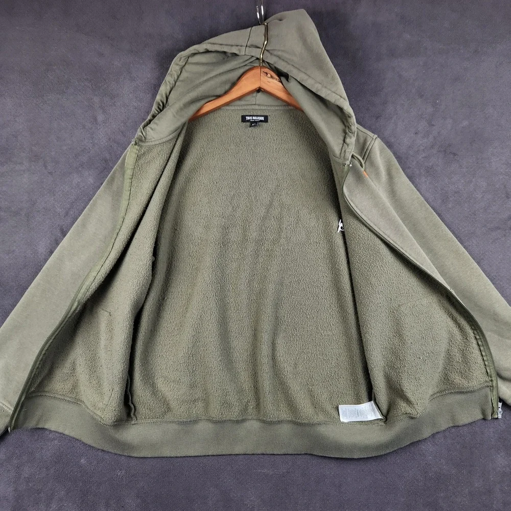 True‎ Religion Old Skool Hoodie Mens Large Olive Green Buddha Graphic Full Zip